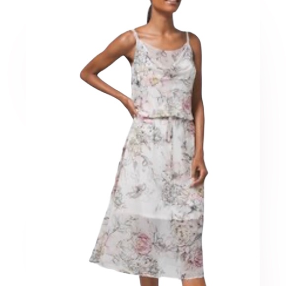 WHBM Spaghetti Strap Floral Chiffon White Pink Floral Fairy Dress Women’s SP - Picture 1 of 13